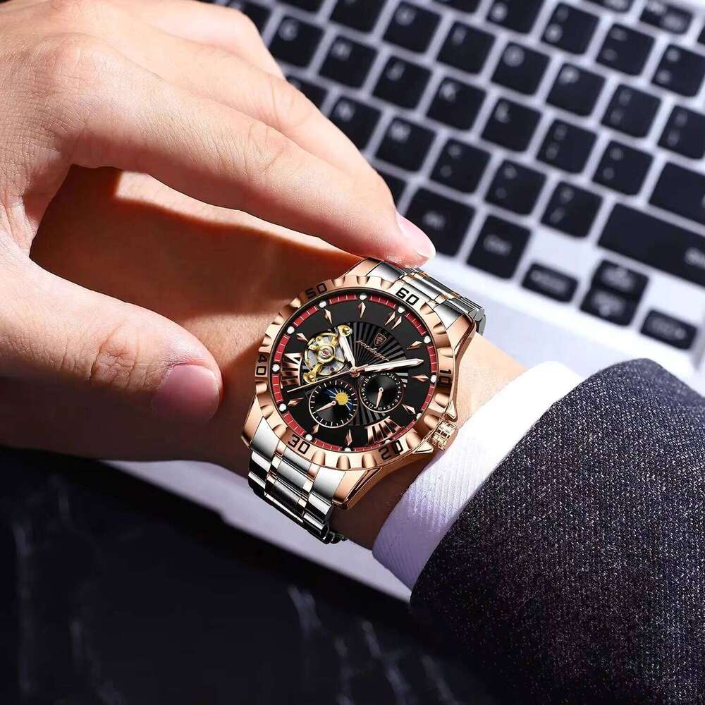 DHgargets Men's Automatic Mechanical Watch - Tourbillon, Moon Phase, Luminous, 30M Waterproof, Stainless Steel Sports Wristwatch