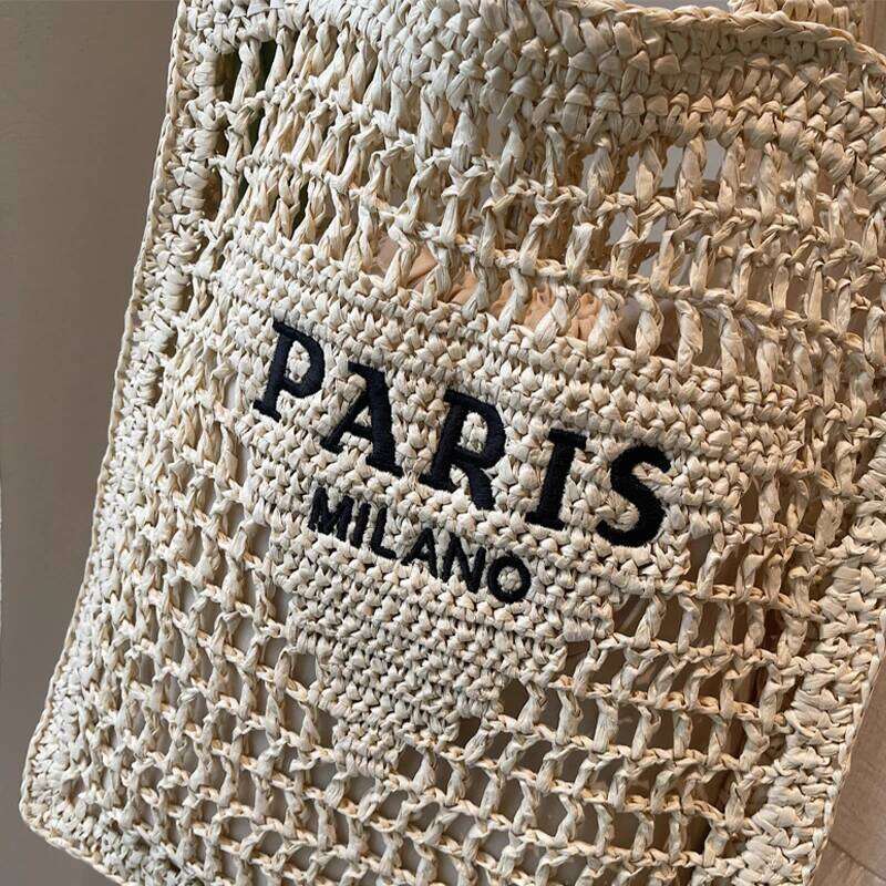 2025 Fashion Straw Letters Women's Shoulder New Hollow Weaving Large Capacity Handbag Beach Versatile Underarm Bag Women