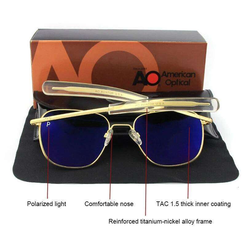 AO Sunglasses Man American Army Military Aviation Pilot Polarized Sun Glasses Woman Brand Vintage Metal Titanium Frame