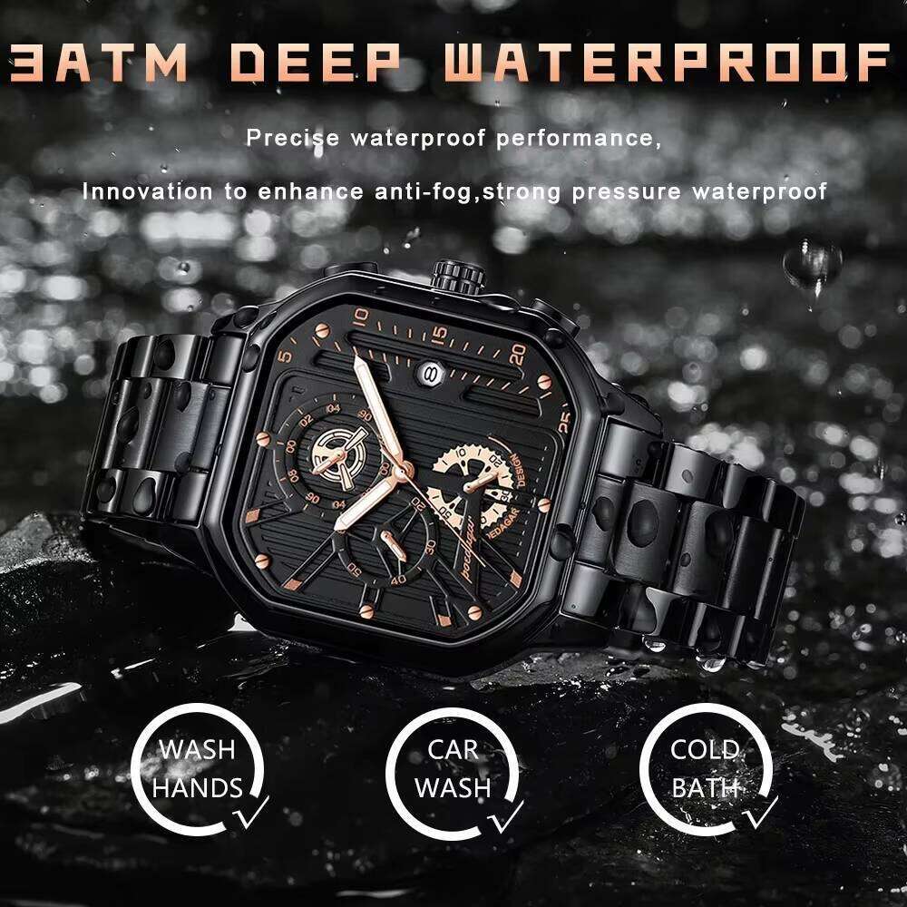 DHgargets Men's Waterproof Chronograph Watch - 50M Stainless Steel Quartz Wristwatch with Date & Tachymeter (Model 628)