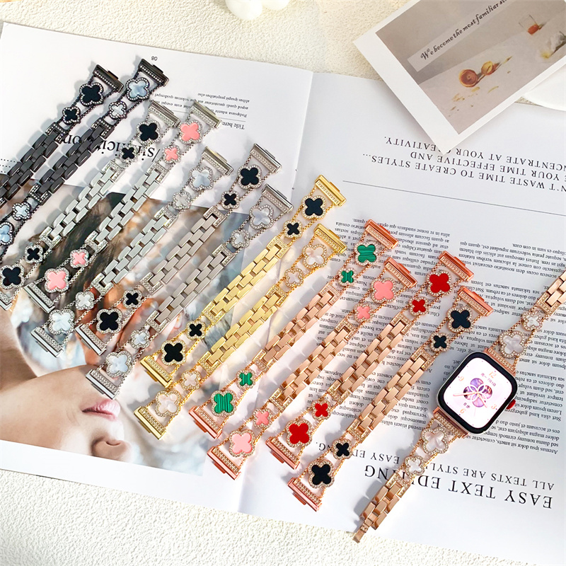 Shiny Four Leaf Clover metal applewatch straps for Apple Watch 49mm 46mm 45mm 44mm 42mm 41mm 40mm 38mm bands iwatch Series 10 9 8 7 6 5 4 3 Ultra 2 lu