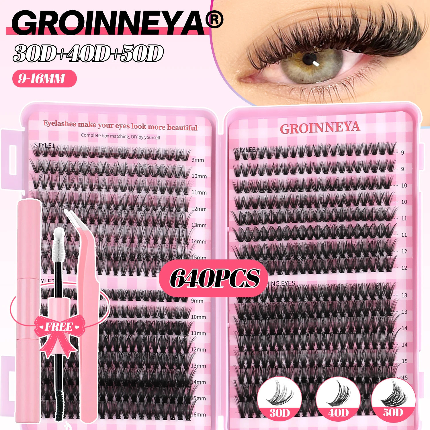 GROINNEYA DIY Lash Clusters Set Mixed Tray Lashes Kit Fluffy Individual with Bond and Seal At Home Makeup 250716