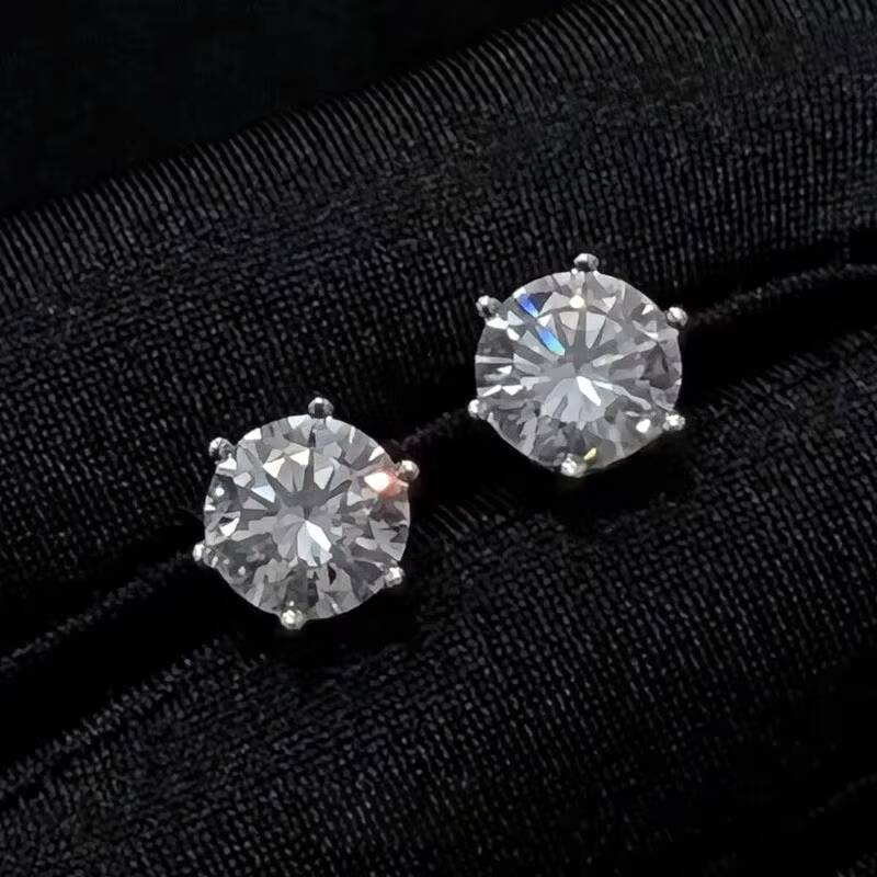 XG RTS Diamond Jewelry Round Moissanite Stud Earrings 6 Claws Prongs 925 Sterling Silver Fine Jewelry Earrings Push Back