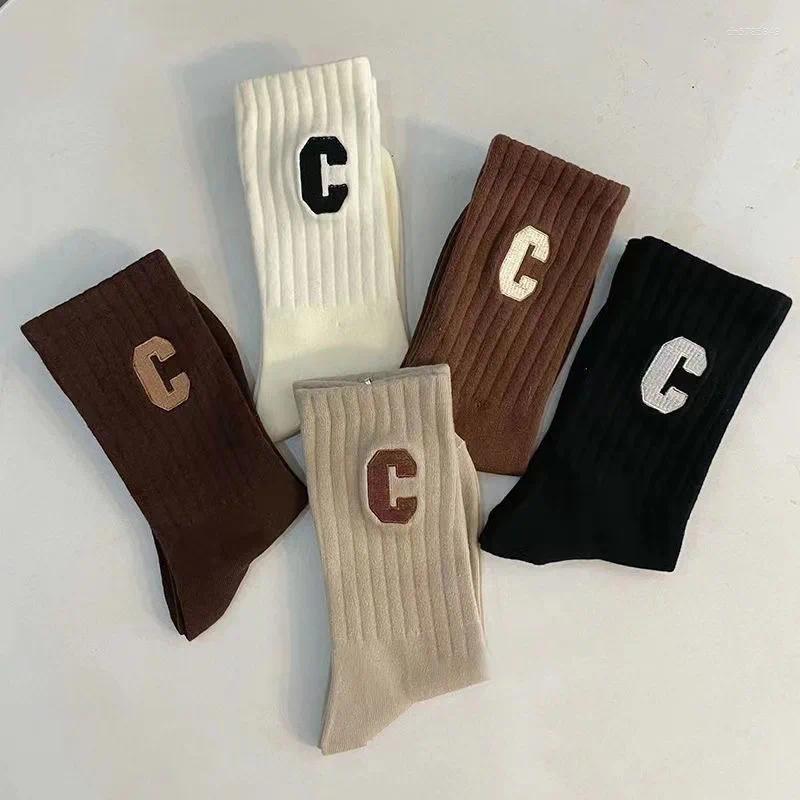 Women Socks 5 Pairs Women's C Letter Print Fashion Versatile Medium Tube Casual Comfortable Sports For Outdoor