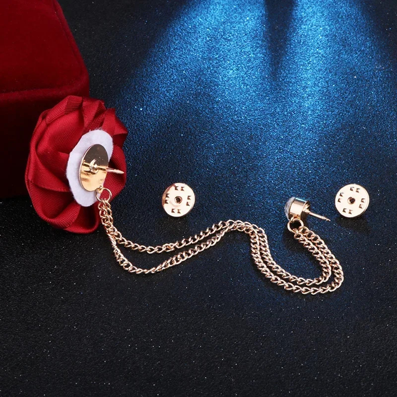 Korean Bridegroom Wedding Brooches Cloth Art Hand-made Rose Flower Brooch Lapel Pin Badge Tassel Chain Mens Suit Accessories 250715