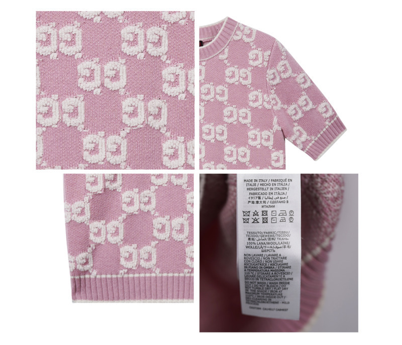 3D Letter Jacquard Pink Short Sleeve Top Spring and Summer Wool Fashion Round Neck Knitted Sweater for Women 250718