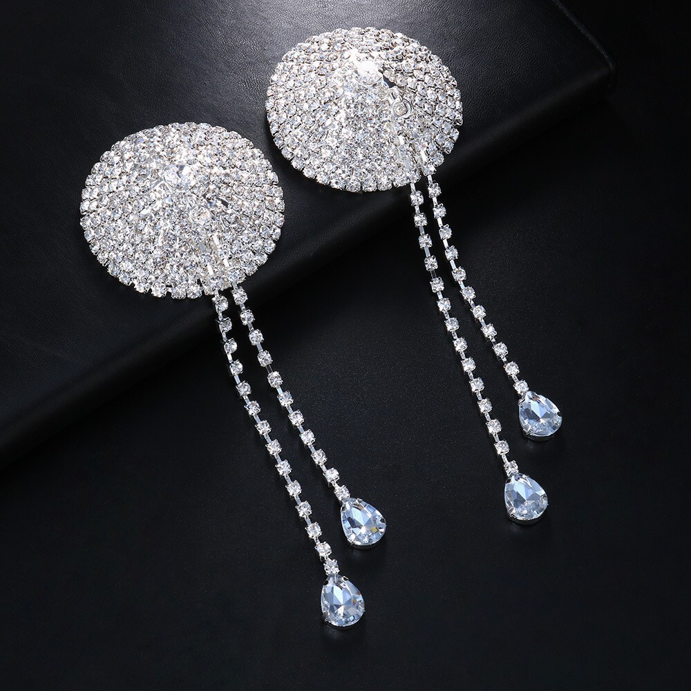 Hot Sale Water Drop Tassel Round Nipple Covers Sexy Carnival VVS Moissanite Iced out Chest Jewelry chain Bling Bling