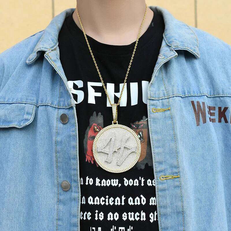 Hip Hop Claw Setting AAA+ CZ Stone Bling Iced Out Big Rotatable 44 Round Pendants Necklaces for Men Rapper Jewelry Drop Shipping