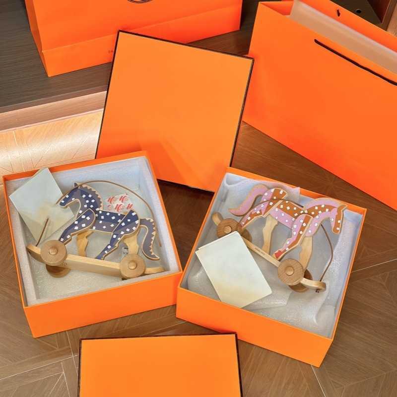 Family Little Pony Trailer Toy Wooden Horse Ornament Home Decor Gift Art Ornament