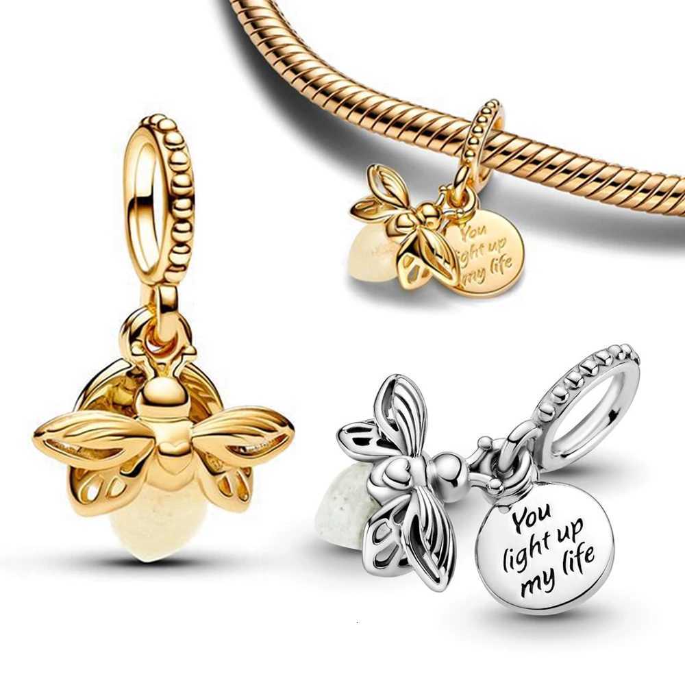 Gold Plated Glow-in-the-dark Firefly Dangle Charm Fit Original Pan Bracelet DIY Women Jewelry Gift 2025 Summer New Charms W250721