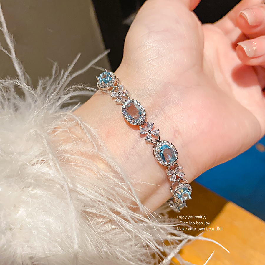 Silver - Tone Blue Gemstone Bracelet With Diamond Accents Gorgeous Party Jewelry And Gift For Her High Quality And Eye - catching Jewelry