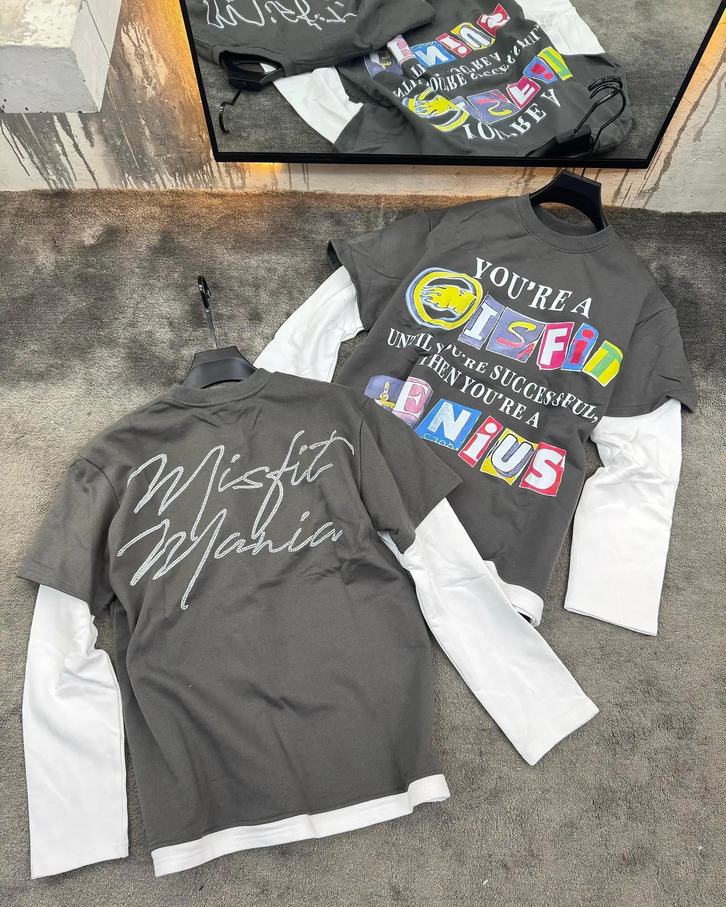 Y2k Gothic Long Sleeved T Shirt Mens and Womens Hip Hop Punk Splicing Letter Printed Long Sleeved Harajuku Retro Streetwear 250714
