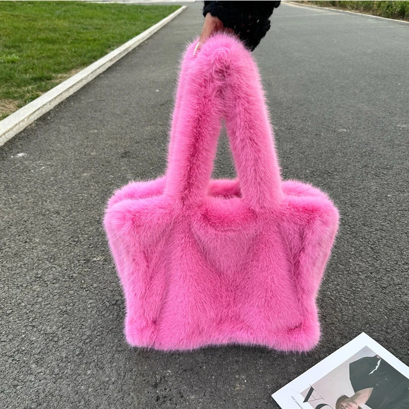 faux fur big tote bag for womens bags large capacity bag plush handbags autumn winter plush shoulder crossbody bag 250717