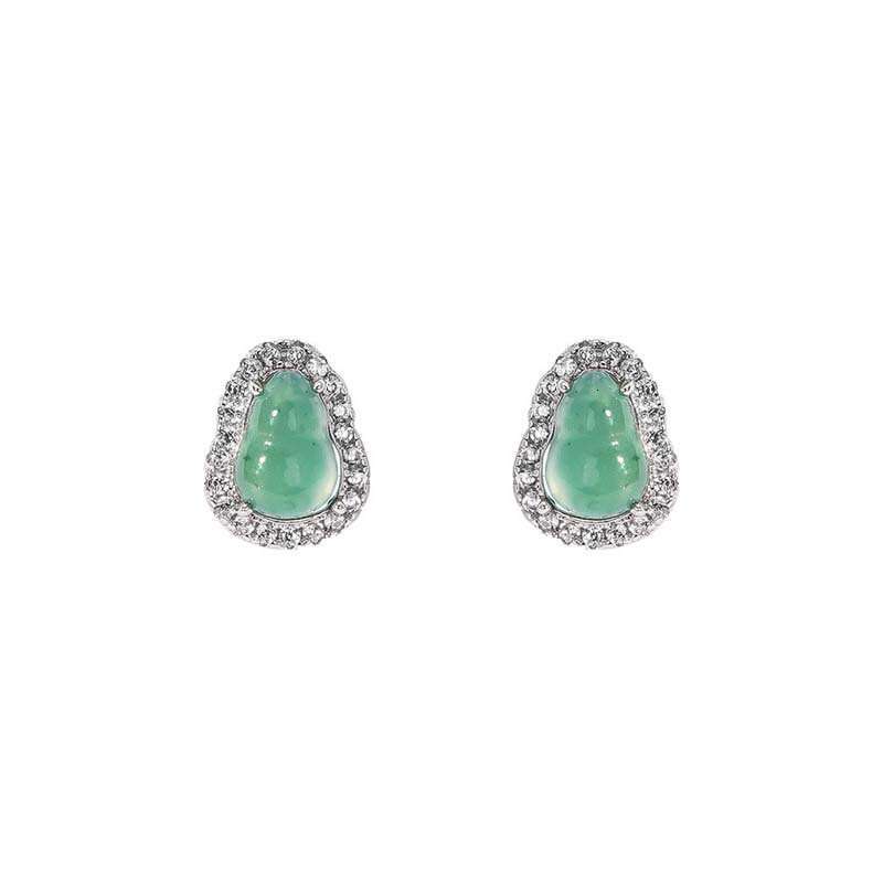 Tiqi New Chinese Style Natural Blue Water Gourd for Women, Light High-end Flashing Zircon Fortune Jade Stone Earrings Trend