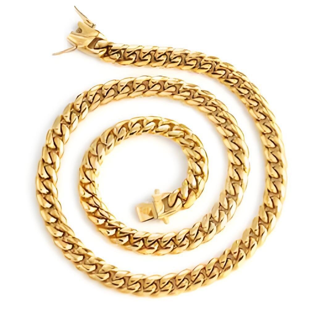 Hot Sale Hip Hop Jewelry Mens PVD Gold Stainless Steel Miami Cuban k Chain Necklace Free shipping Free shipping