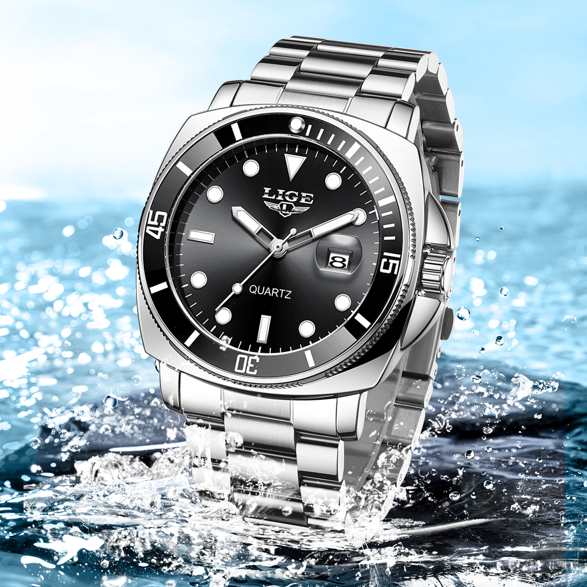 LIGE Men's Quartz Watch Steel Belt Watch Simple Fashion Business Watch Big Brand Watch Sports Waterproof Watch Teenager Watch Holiday Gift