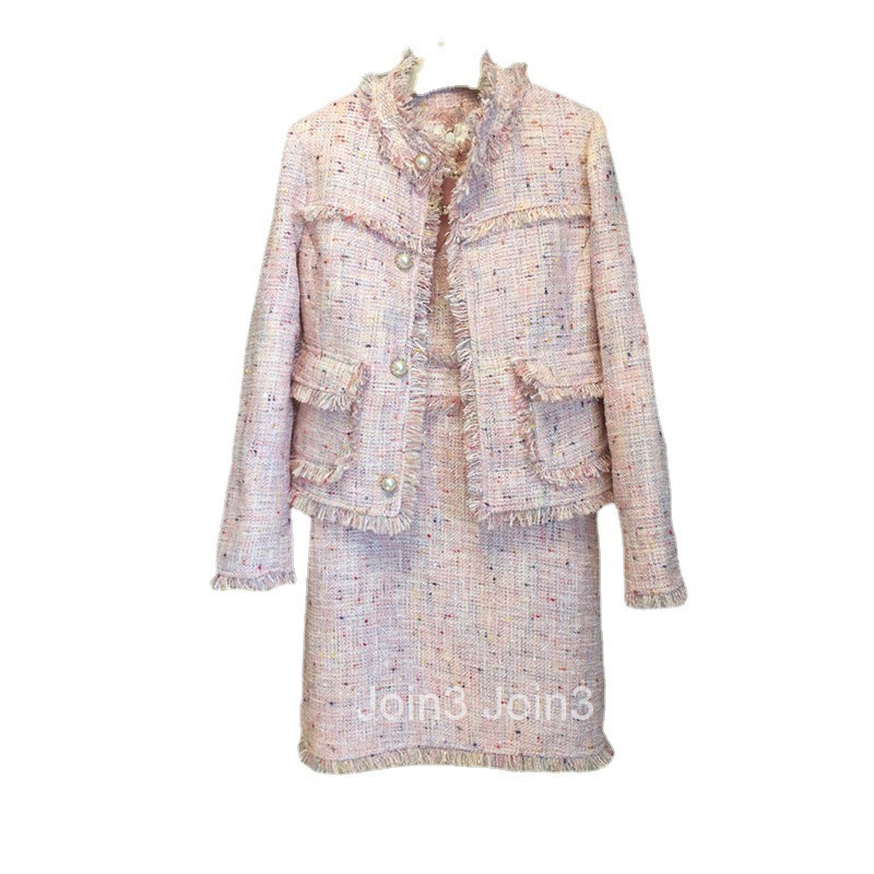 Autumn New Fashion Elegant Slim Fit Tweed Designs-style Jacket for Petite Women with White Tassels