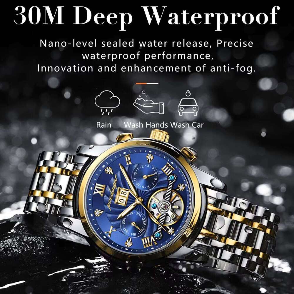 DHgargets Men's Automatic Mechanical Watch - Tourbillon, Skeleton Dial, Day/Date, Luminous, 50M Waterproof, Stainless Steel Business Watch