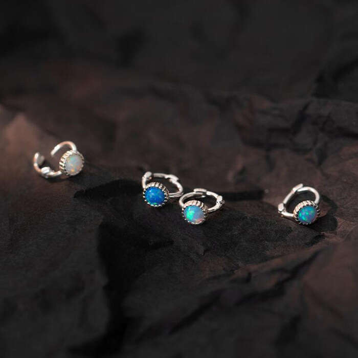 Tiqi Synthetic Colored Opal Pure Sier Stud Earrings for Women Mini Ear Cuff Niche Design Minimalist Ins Style