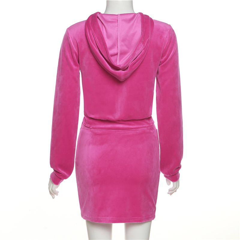 hot Free shipping designer coat for women Sports and leisure jacket hooded zipper sweatshirt slim fit hip hugging short skirt set