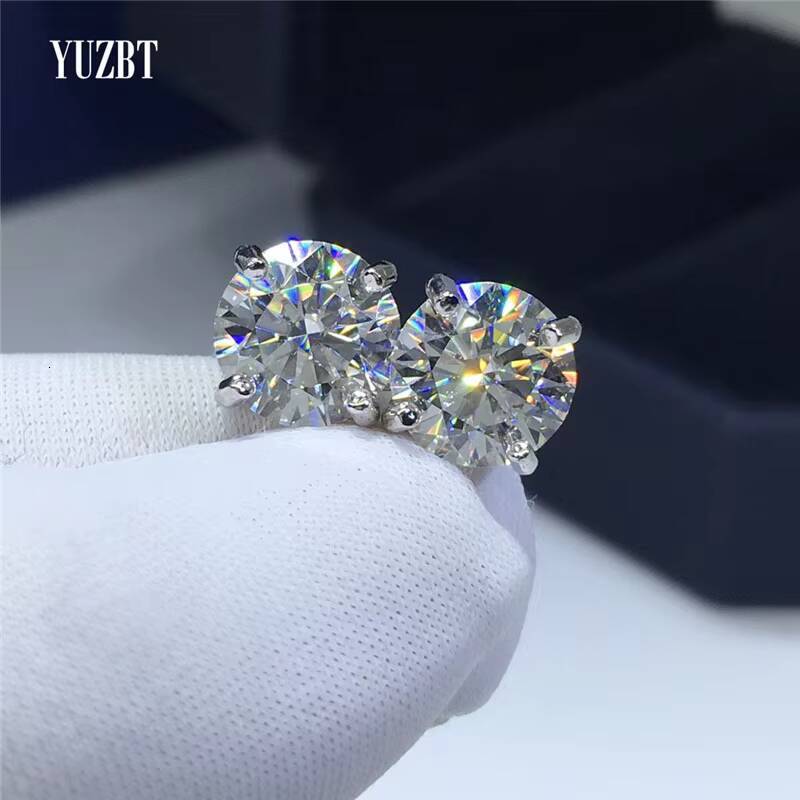 Silver 925 Original Total 6 Carat Round Excellent Cut Pass Diamond Test D Color Moissanite Wedding Stud Earrings for Teen Girls