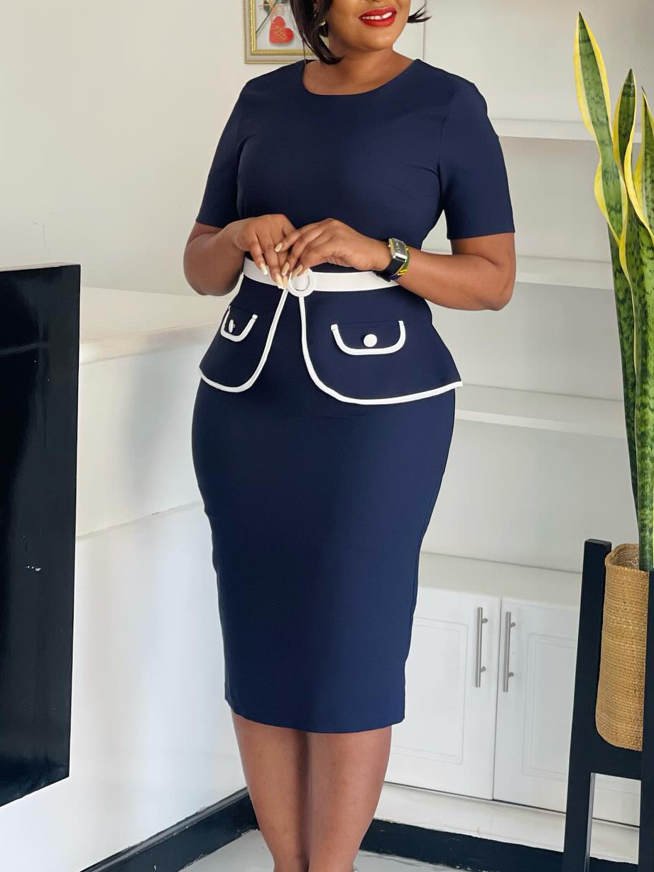 L7202European and American fashion elegant elastic hip short sleeve OL tongle African plus size dress