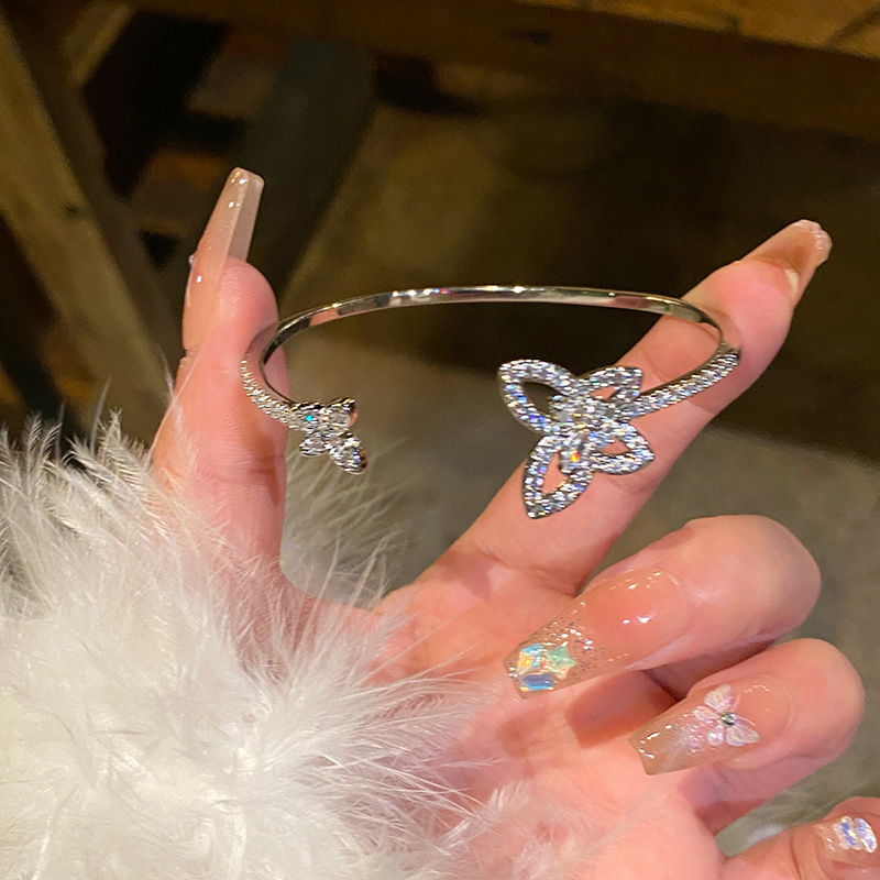 Silver - Tone Butterfly - Shaped Bangle With Rhinestone Accents Charming Party Jewelry And Gift For Her High Quality And Stylish Jewelry