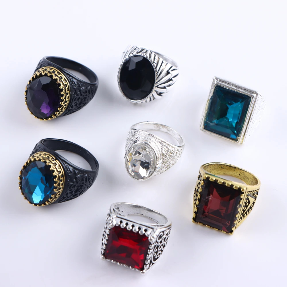10/20/30/50Pcs/Lot Vintage Nature Stone Rings For Women Men Mix Style Round Square Geometry Jewelry Party Gifts Wholesale 250716