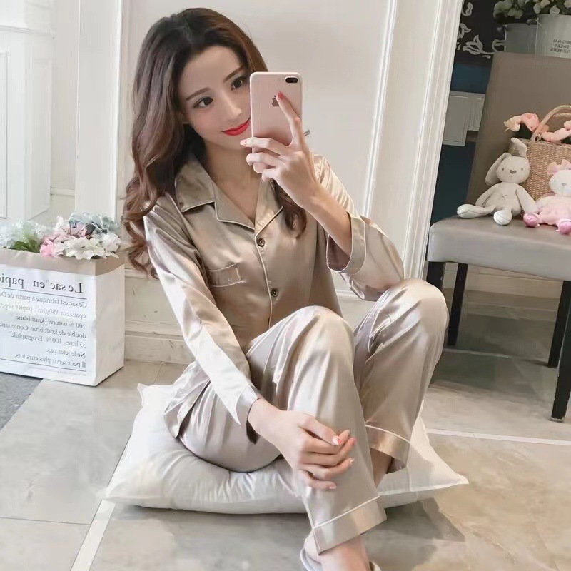 B983-Spring and autumn pajamas printed long-sleeved trousers home clothes short-sleeved two-piece suit