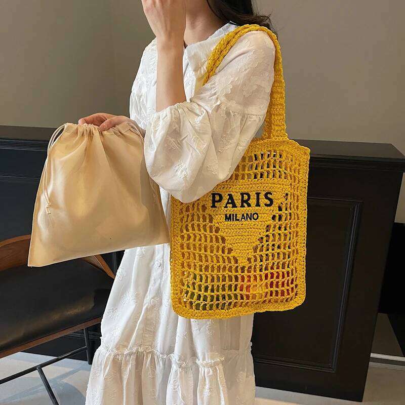 2025 Fashion Straw Letters Women's Shoulder New Hollow Weaving Large Capacity Handbag Beach Versatile Underarm Bag Women