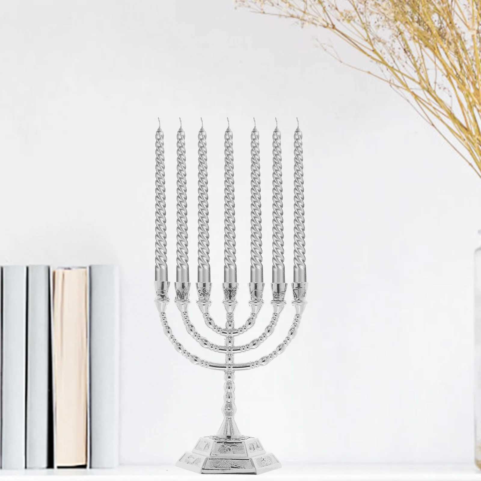 6.5cm 12cm 18cm Zinc Alloy Metal Candlestick Religious Candelabrum Vintage Menorah for Home Dining Table Office Hotel Bedroom W250721 H260310
