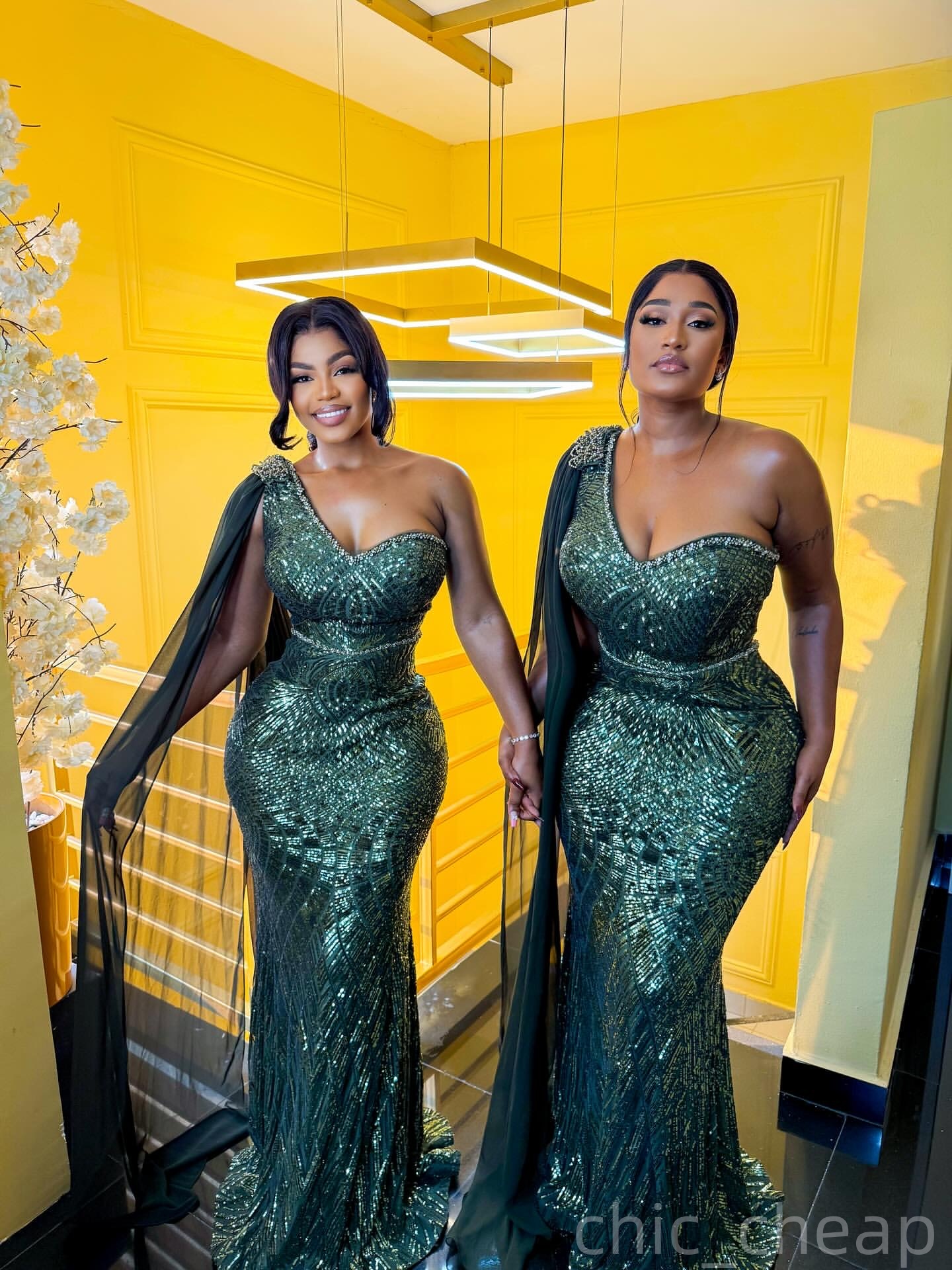 Dark Green Mermaid Prom Dresses 2025 Beaded Sequined One Shoulder Evening Formal Party Second Birthday Engagement Gowns Plus Size Dress For Special Oc