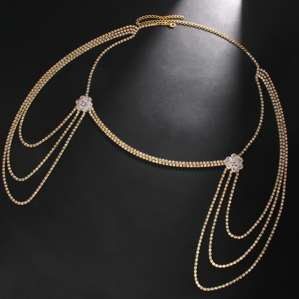 New Arrival Flower Shaped Moissanite Shoulder Chain High Quality Sexy Stylish Multi Layer Shoulder Chain Accessories Bling Bling