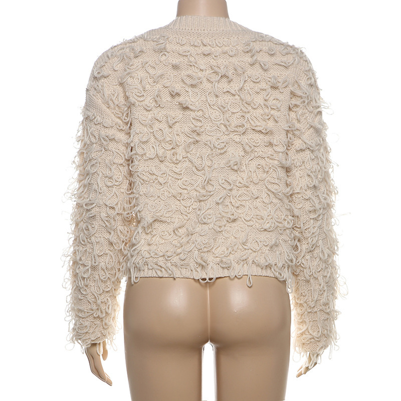 Free shipping designer coat for women Fashionable temperament commuting creative knitted tassel button woolen jacket