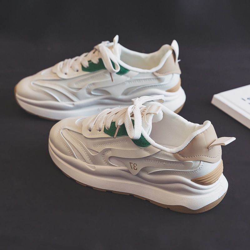 Women Leather Platform Sneakers Autumn Fashion Mesh breathable Anti Slip Thick Bottom Sport Shoes Flats Casual Vulcanized Shoes Flat Bottomed Casual B
