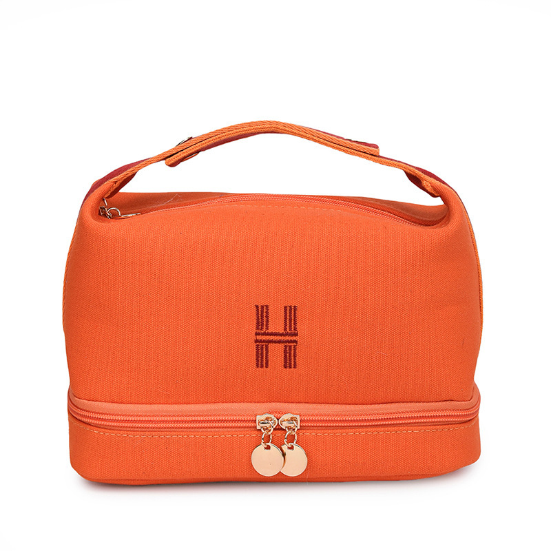 cosmetic bag designer high quality Canvas Makeup Toiletry Bag - Double Layer Large Capacity Cosmetic Organizer, Portable Travel Wash Bag with Handles
