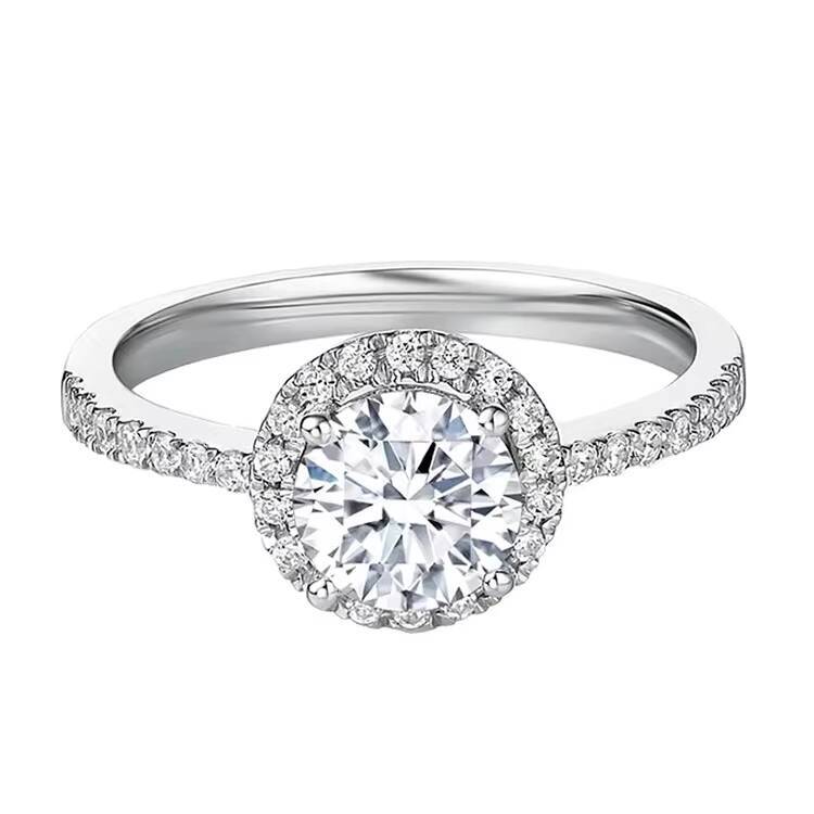 Supplier Jewelry Design 18K Gold 1ct 8H8A Moissanite Ring Customized Wedding Engagement Halo Ring