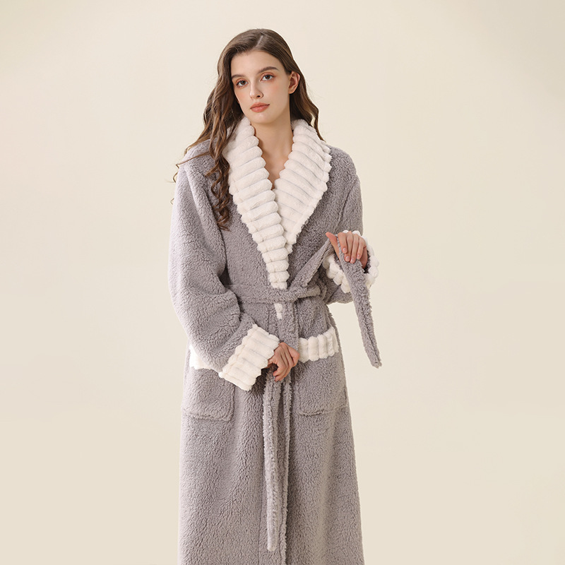 Y26-Nightgown women autumn and winter long coral fleece bathrobe plus velvet thick warm home wear