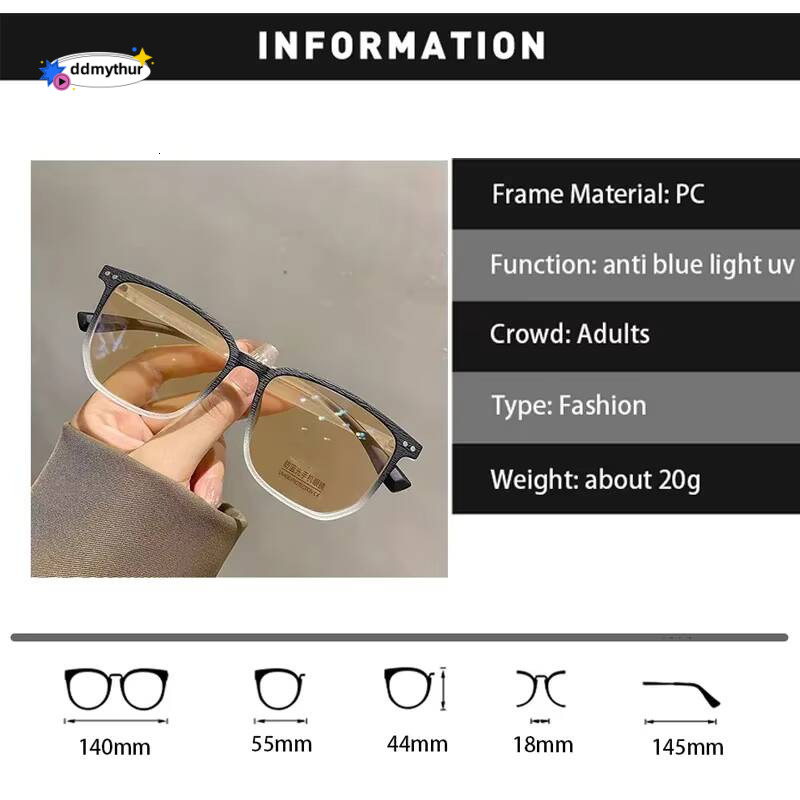 Fashion Photochromic Myopia Men Women Square Anti Blue Light Finished Prescription Eyewear Ultralights Retro Glasses ddmythur