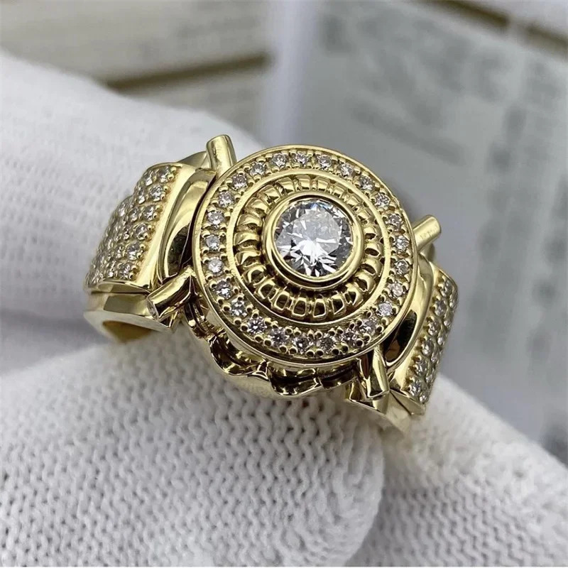 Gorgeous Men Rings Gold Silver Color Square Round White Stone Classic Party Accessories Gift 250717