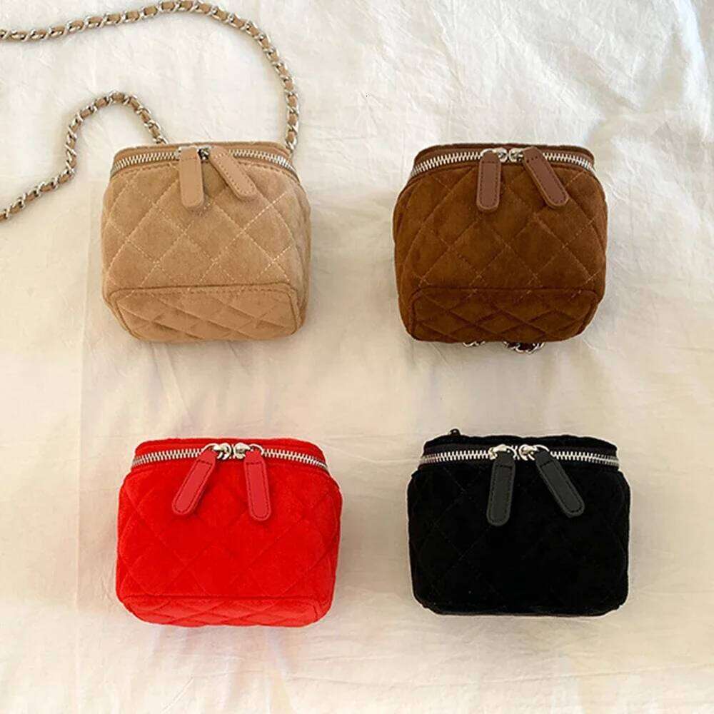 Mini Faux Suede Crossbody Bags For Women 2025 New Designer Box Lingge Chains Shoulder Bag Lipstick Coins Sling Purse