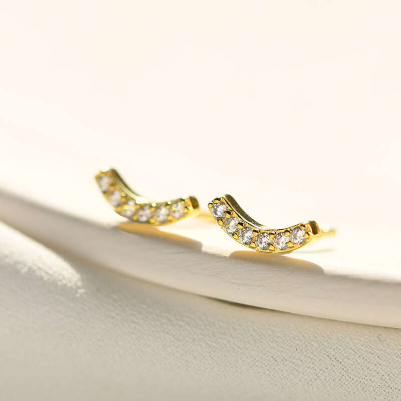 Tiqi S Pure for Women Korean Style Simple Fresh Dia-Encrusted Smile Geometric Sier Ear Jewelry Earrings