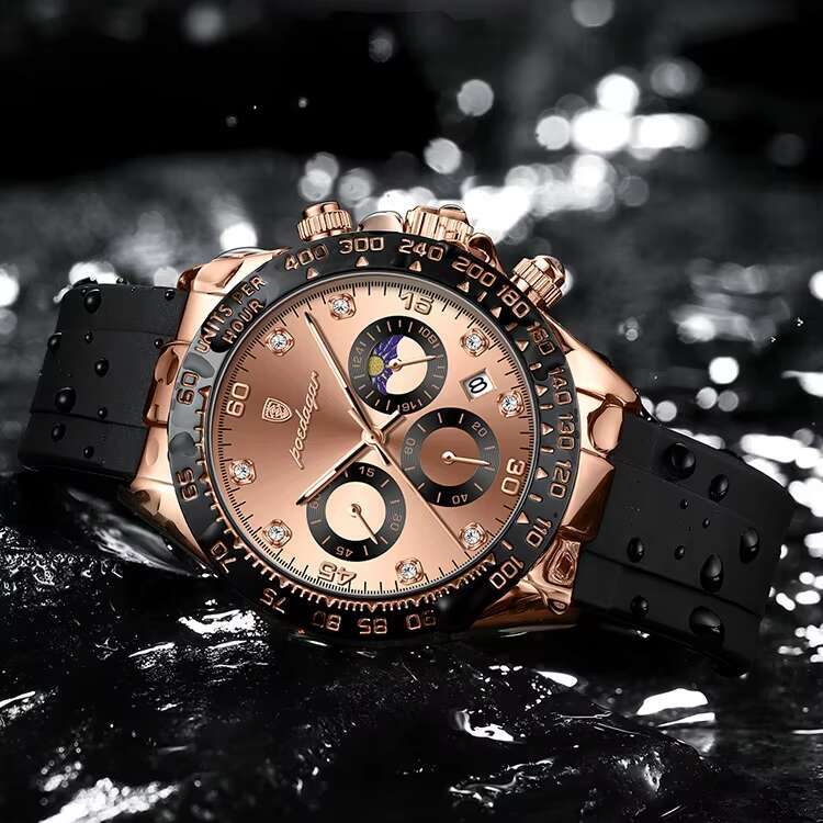 DHwatches Men's Luxury Multifunction Watch - Rose Gold Stainless Steel, Moon Phase, Chronograph, 50M Waterproof, Luminous Quartz Watch
