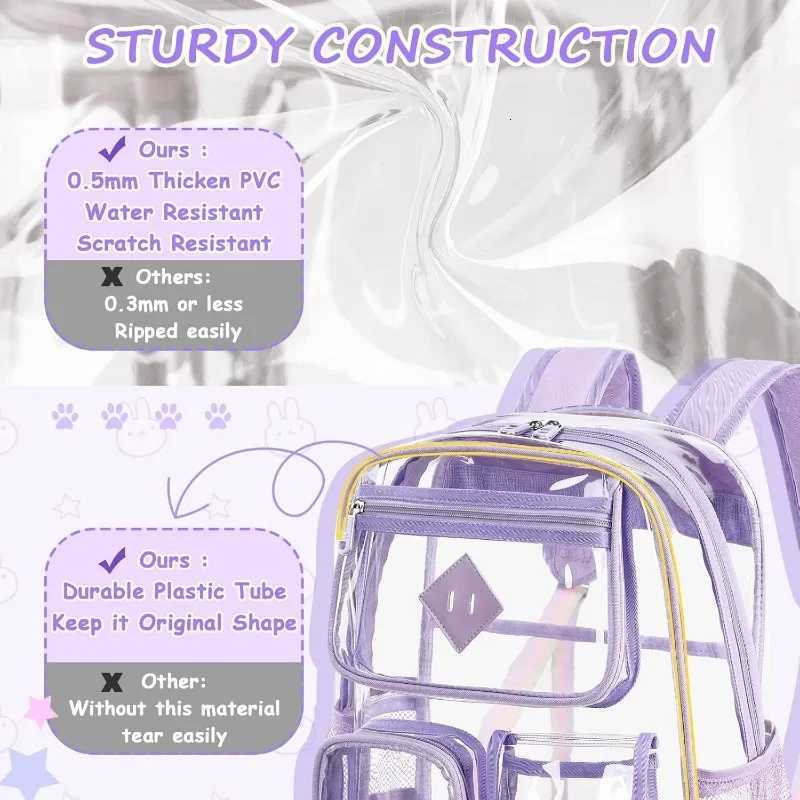 Clear Backpack for School Girls Large Capacity Waterproof School Bag Fi Transparent PVC Backpack for Primary School Students Y250722