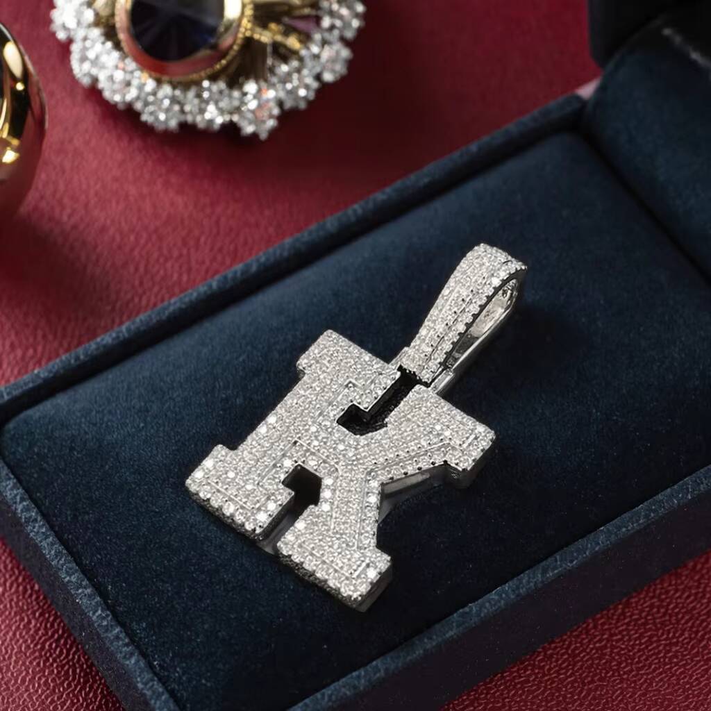 Hip Hop Style Sterling Silver Moissanite Iced Initial Letter Pendant Moissanite Diamond Pendant Big Initial Pendants Charms