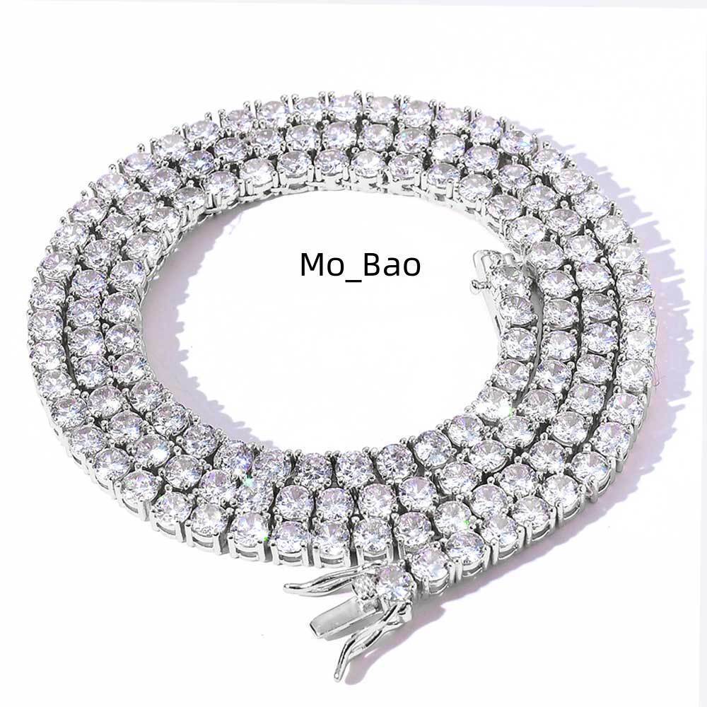 Hip Hop Personalized Moissan Diamond Tennis Chain Mens Moissanite Chain Silver Necklace 925 Sterling