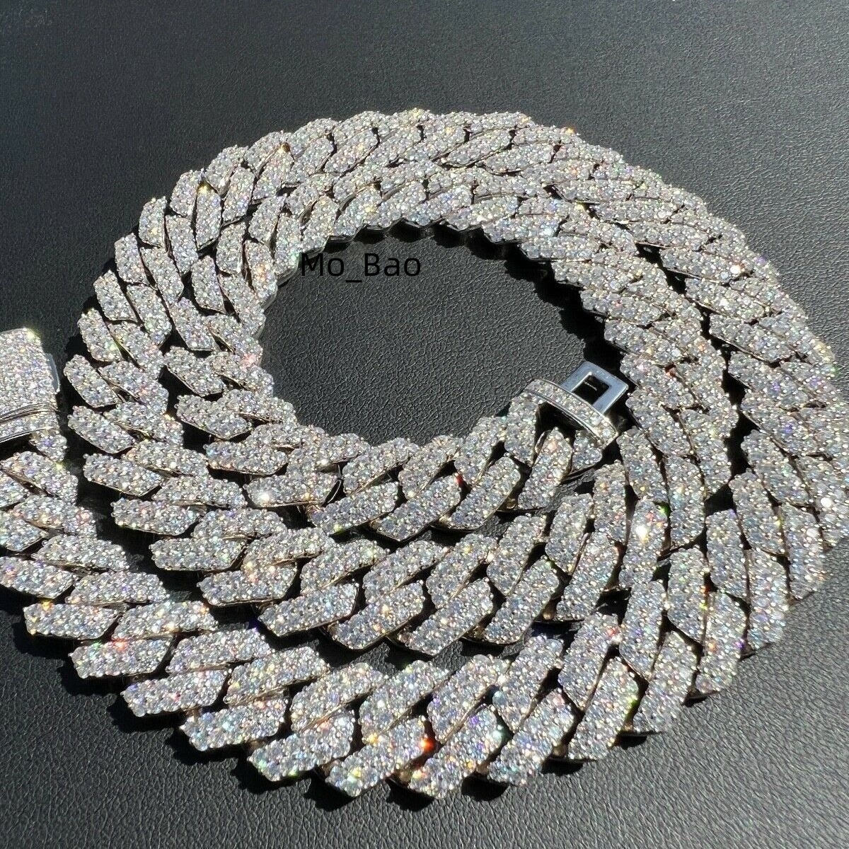 Custom Hip Hop Ice Out Mossanite Necklace 925 Sterling Silver VVS Moissanite Cuban Link Cuban Chain