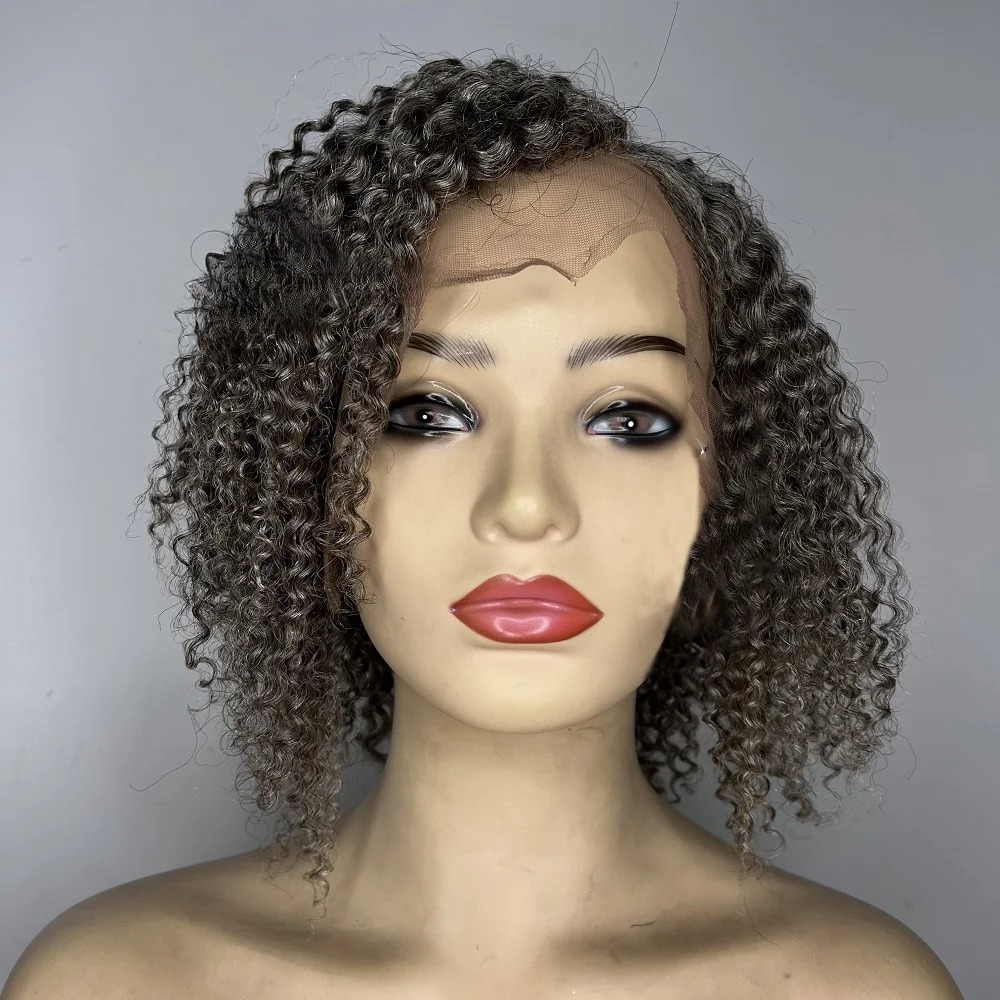Sliver Grey Wigs For Black Women Short Bob Gray Wig Afro Kinky Curly Human Hair Wig Afro Wigs Synthetic Lace Frontal Wigs