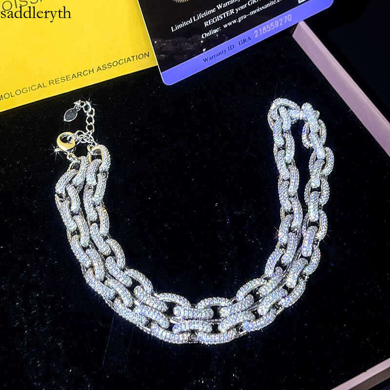 Hot Sale Hip Hop Jewelry Link Full Moissanite Necklace Yellow Gold Color Sterling Sier Cuban Chain