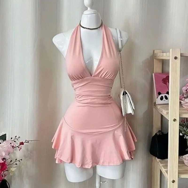 Solid Color Dress Casual Chic Dinner American Retro Hip-Hop Streetwear 2000s Crop Top Pastoral Girl Sexy Comting Womens Dress XJ250722